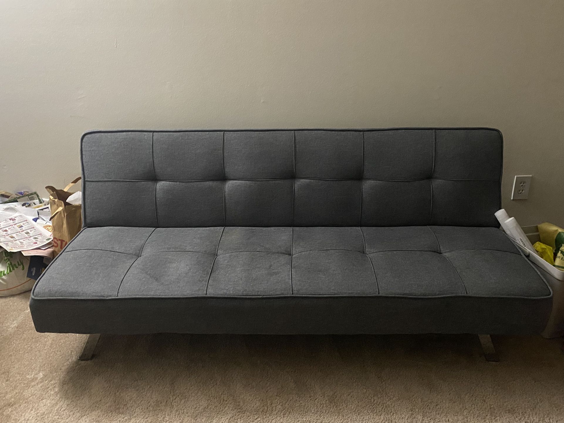 Modern Grey Futon Sofa β $150 (Used Condition)