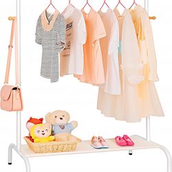Kids Clothing Rack - Garment Rack with Bottom Storage Shelf for Children, Small Baby, & Toddler, Clothes Organizer, Shirts, Dresser, Hat, Backpack, Be