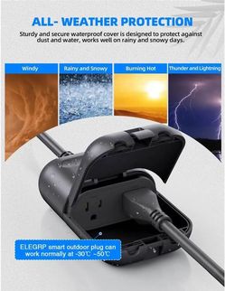 ELEGRP Smart Outdoor Plug 2 Outlet Weatherproof WiFi Alexa Google Home Timer