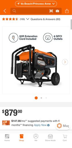 Generac generator (8125 / 6500-Watt Gasoline Powered Portable Generator with COsense)