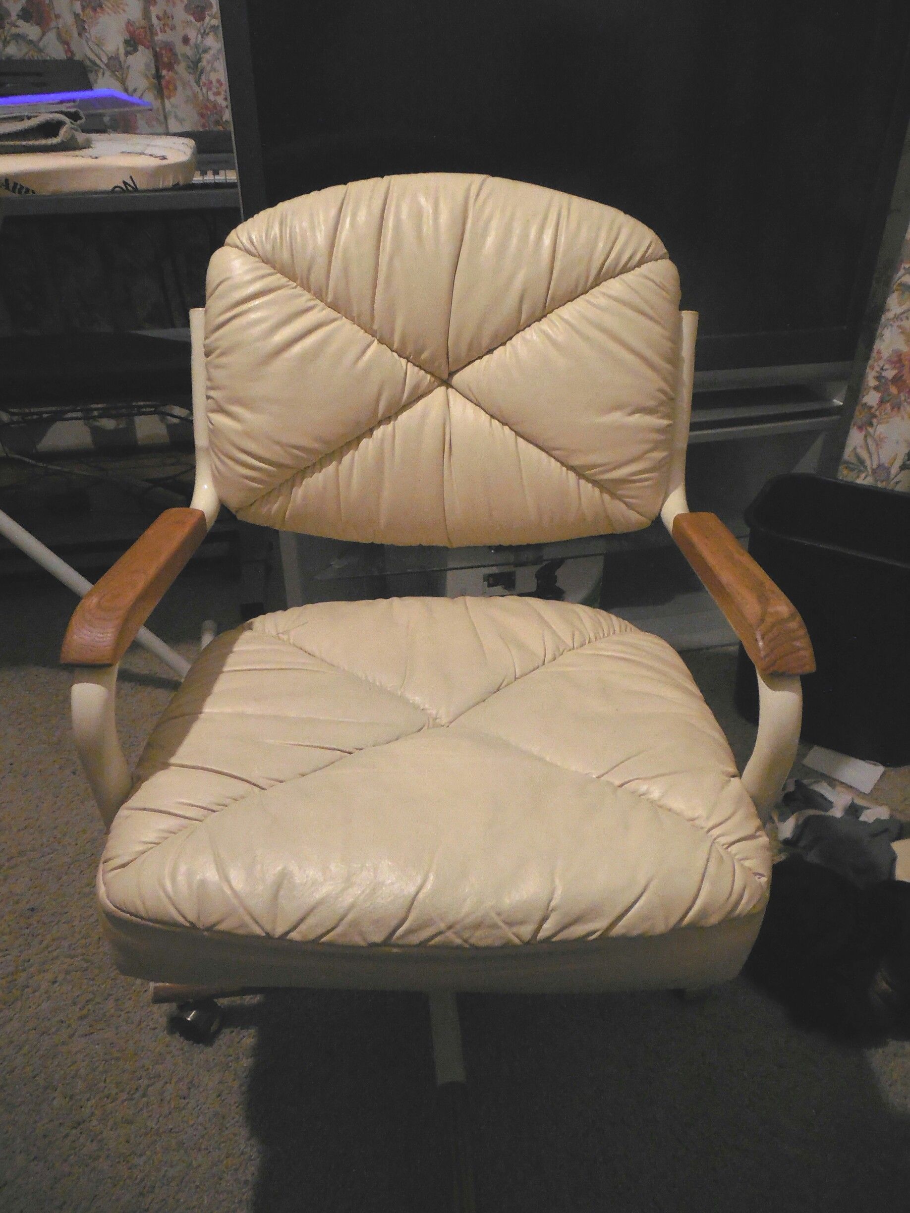 Beige leather desk computer chair