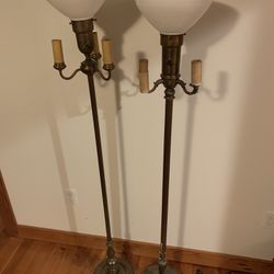 Two Antique Torchiere Lamp Real Solid Brass