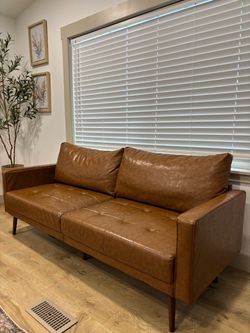 SCRATCHED faux leather couch 72”