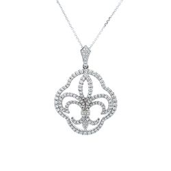 18K White Gold 1.25CTW Diamond Fleur De Lis Pendant WITH 14K 20" White Gold Chain