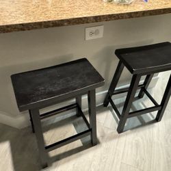 Set of 3 Wooden Black Bar Stools