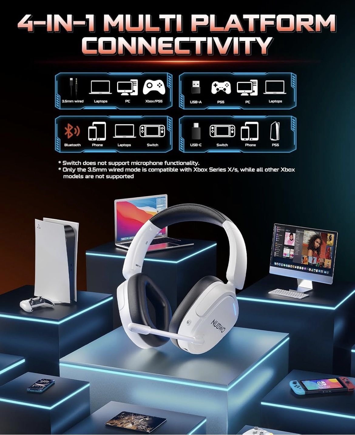 I 🆕 In 📦 Wireless Gaming Headset for PS5,PC,PS4-Enjoy Dual2.4G&Bluetooth,Deep EQ Audio,Noise-Canceling Mic,5️⃣0️⃣H Battery Life,Foldable Lightweight
