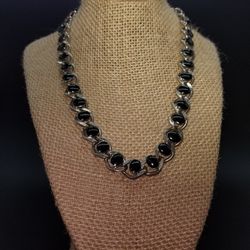 Vintage Black Onyx Choker Necklace Sterling silver 