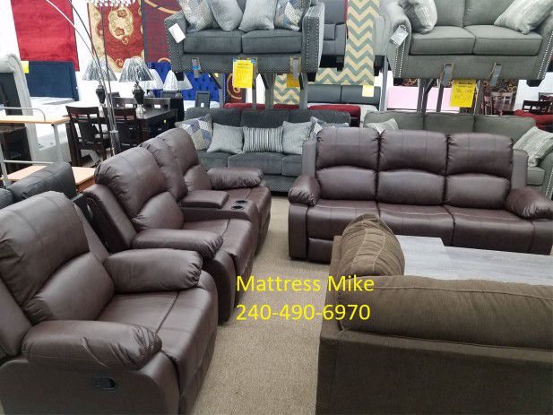 Brand New Box Only $52 Down Espresso Faux Leather Reclining Sofa And Loveseat 2pc Special