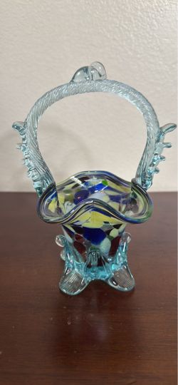 Vintage Murano hand blown glass basket