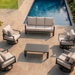 Aluminum Patio Set With Gray Cushions Patio Swivel Aluminum Chairs Brand New Outdoor Patio Furniture Set 🚛🚎🆕