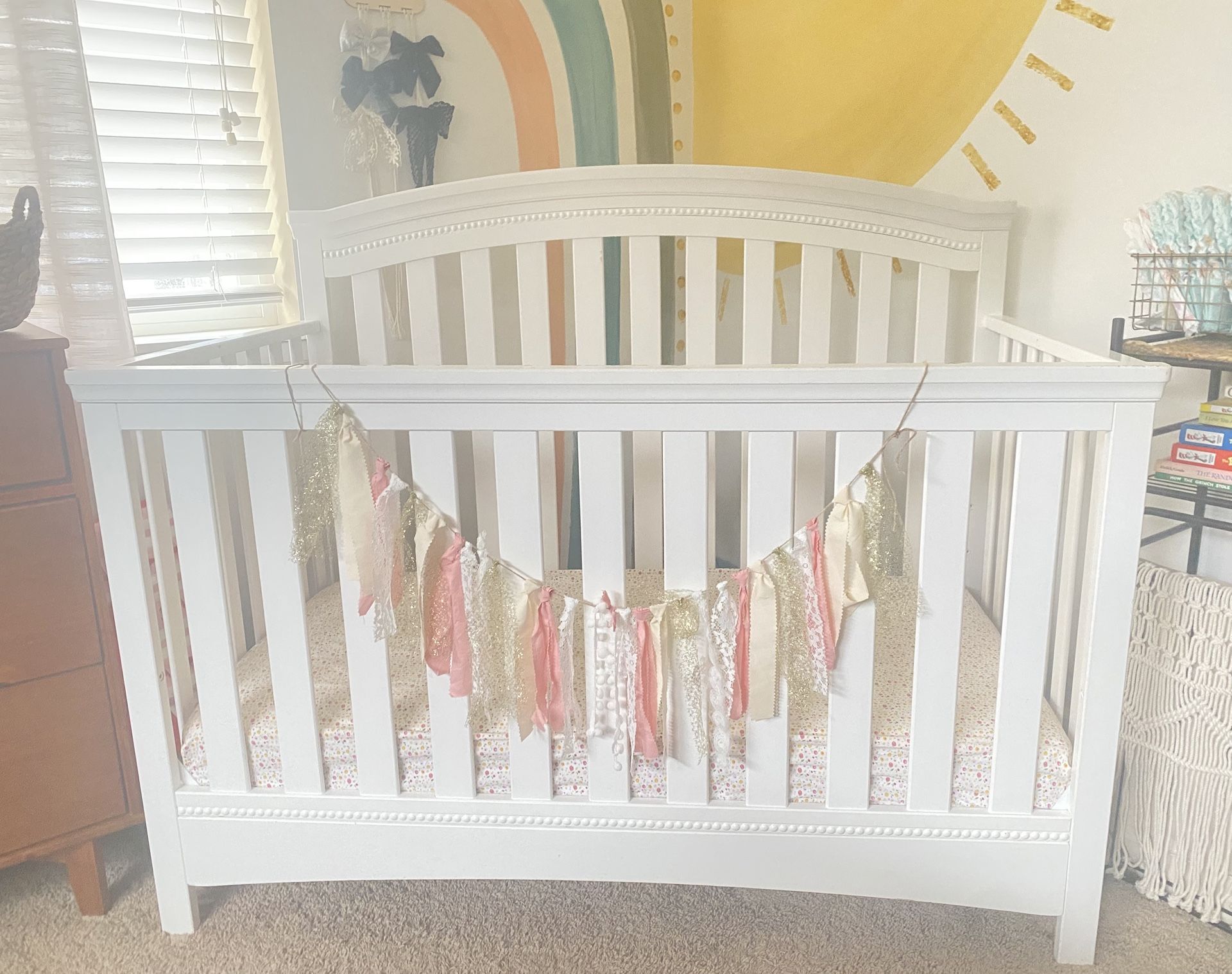 4 in 1 White Crib and Mattress 