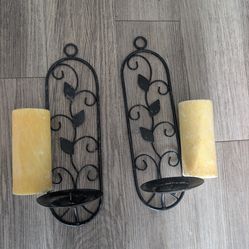 Candle Sconces Wall Decor - Black Candle Holders for Pillar Wall Decorations Sconce Metal Wall Art (Set of 2)