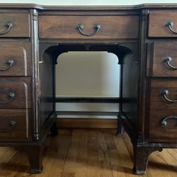 Antique Wood Walnut Desk with Drawers
