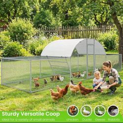 23ft Chicken Coop, Dome-roof Poultry Pen, Large Metal Hen Run Enclosure, Walk-in Galvanized Duck Rab