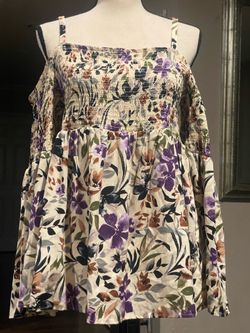 Torrid Challis Floral Long Sleeve Cold Shoulder Smocked Blouse.