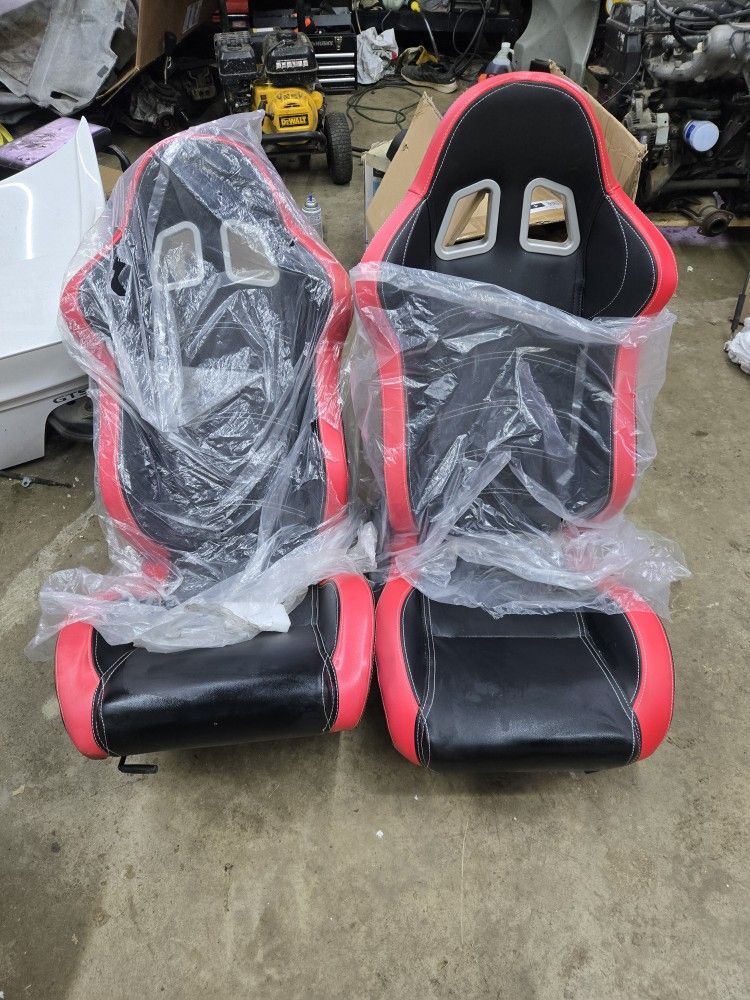 Red/Black Leather Racing Seats Pair