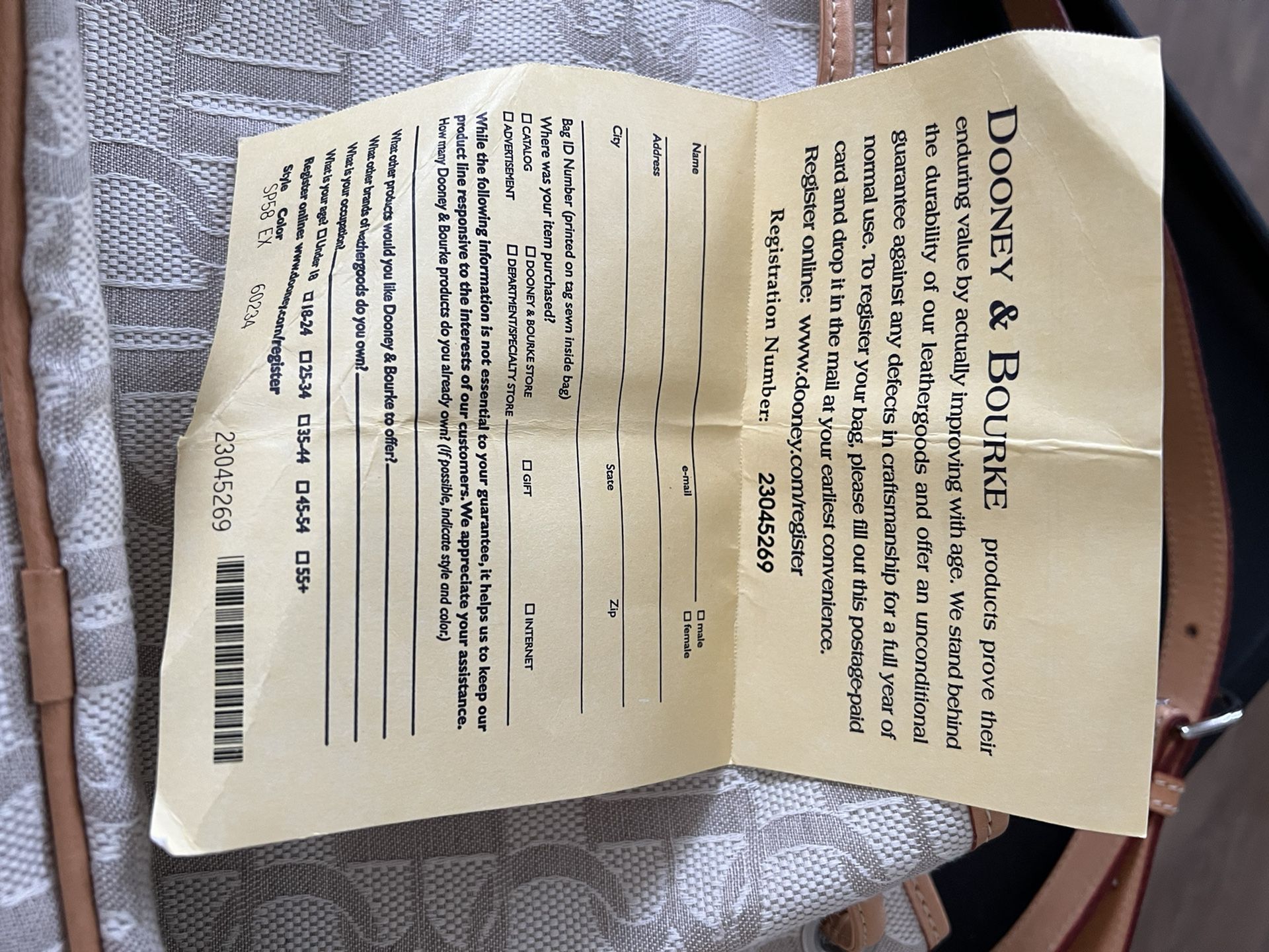 Dooney and bourke bag id number cheap