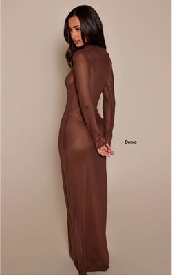 PrettyLittleThing Petite Mesh Long Sleeve Maxi Dress Co-Ord - Chocolate (UK6/Small)