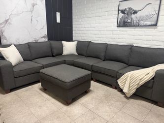 Dark Gray Sectional Sofa with Ottoman Free Delivery