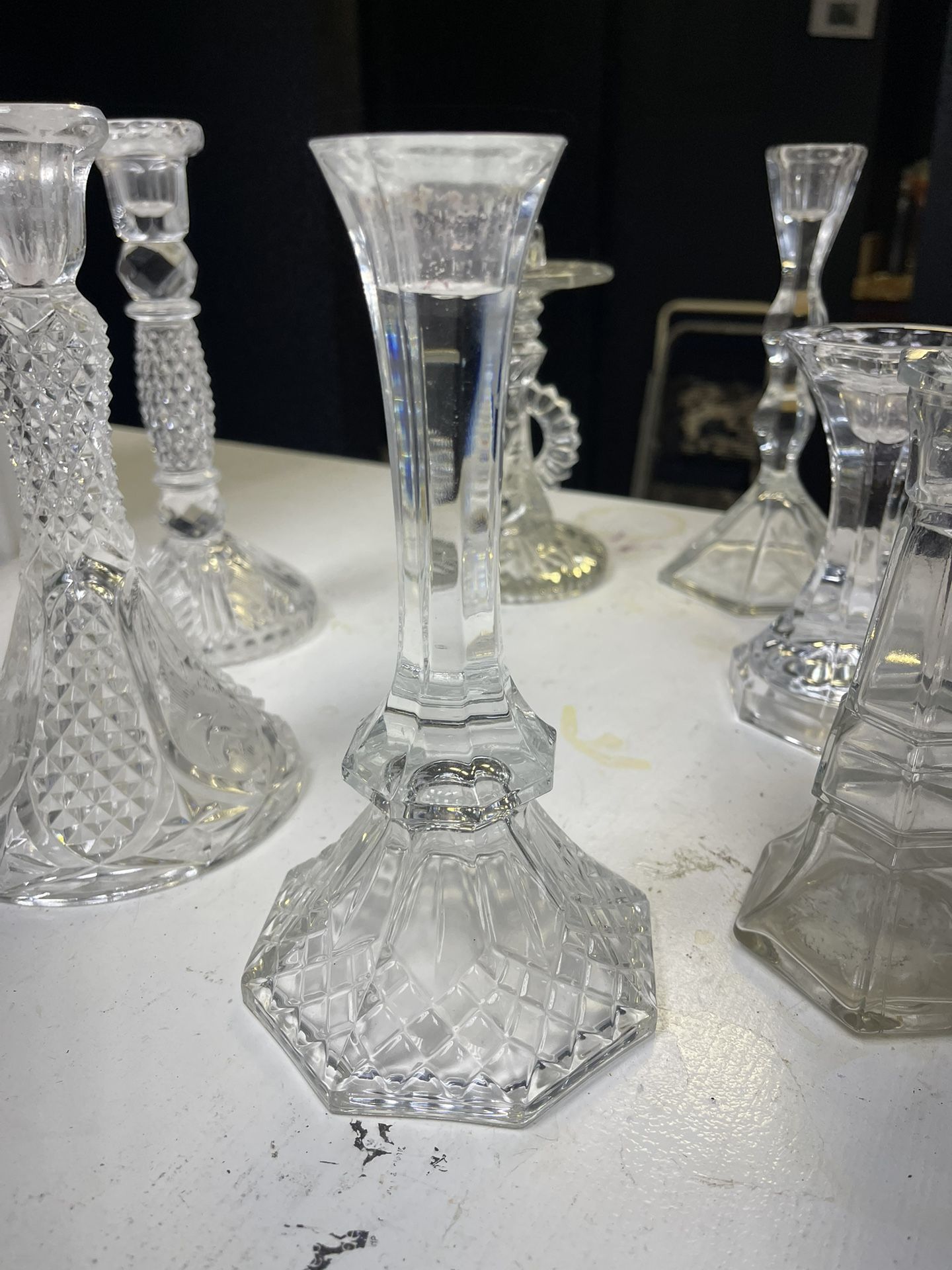 7 Antique Cristal/glass Candle Holders 