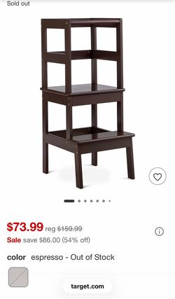 Costway Kids Kitchen Step Stool Wooden Toddler Tower W/ Safety Rail Espresso