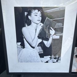 Vintage Hollywood Glam Framed Black & White Portrait – Audrey Hepburn Style Vanity Photo