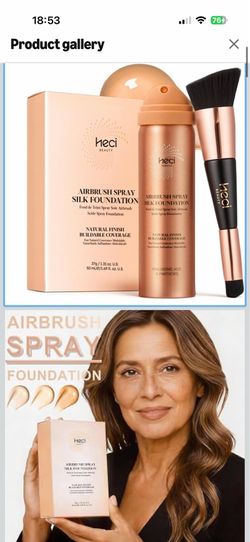 AirBrush Foundation with ​Nanoscale Powder​ - HECI BEAUTY Flawless Finish Makeup,Silk Airbrush Spray & Kabuki Brush - Anti-Aging Ingredients for Smoot