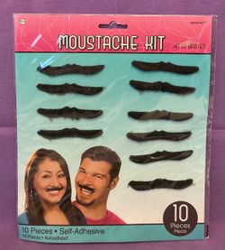 Amscan Moustache Kit 10 pieces self adhesive disguise Halloween costume