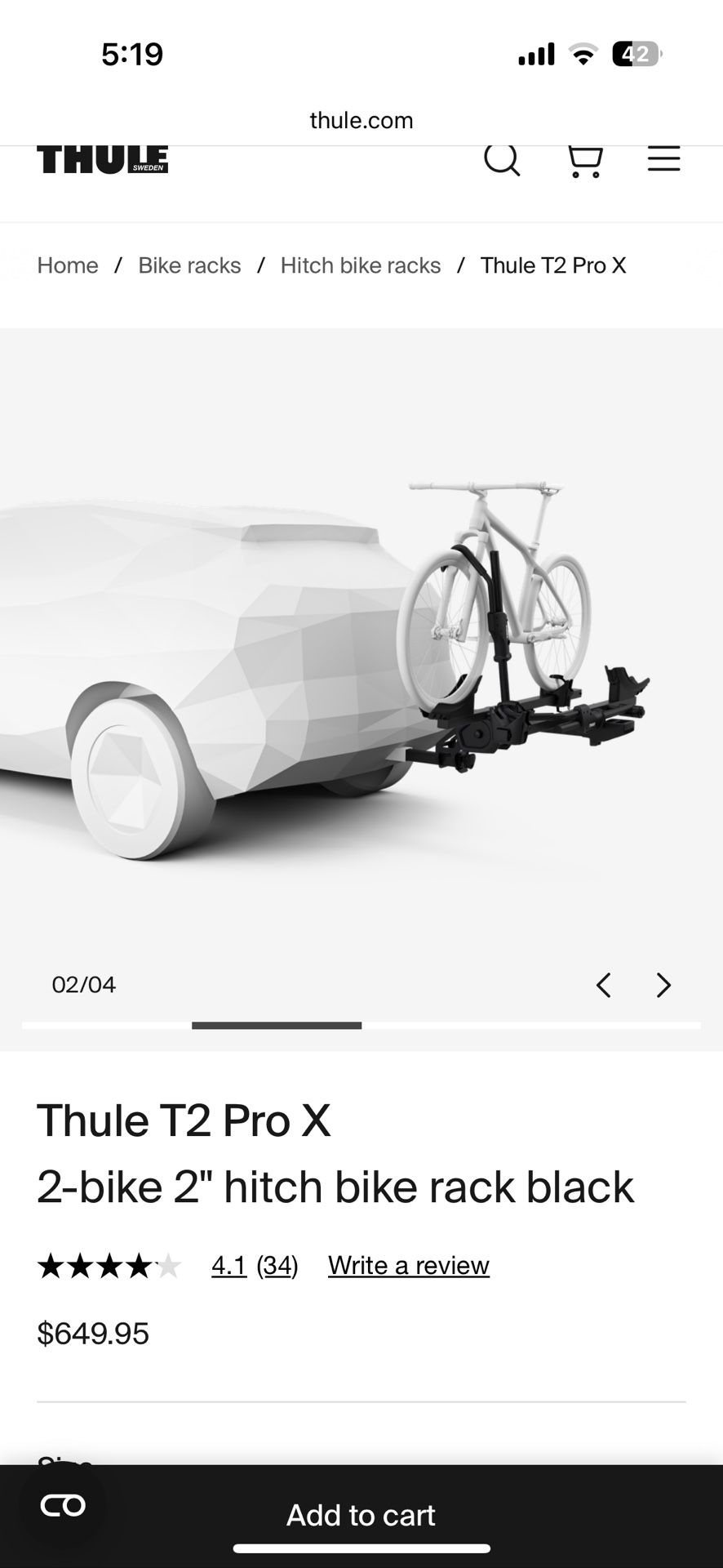 Thule T2 Pro X Mountain Bike Hitch Rack 