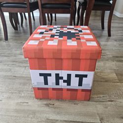 Minecraft TNT Block Storage Cube Ottoman Fabric Bin w/ Lid Collapsible Footrest Decor 15"