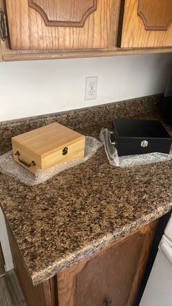 Small Wooden and Black Keepsake Boxes Set of 2