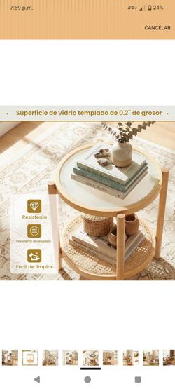Round 2-Tier Side Table with Glass Top