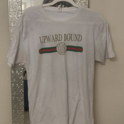 L Next Level Apparel White Upward Bound Gucci Logo Style T-Shirt