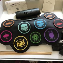 The ONE Electronic Drum Set 9 Pads Roll Up Drum Kit With Free App, Dual Built-in Speakers, Drum Sticks, Drum Pedals, Bluetooth MIDI
