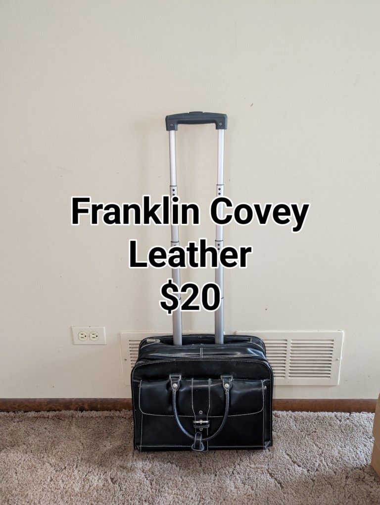Franklin Covey Leather Wheeled Laptop Briefcase 