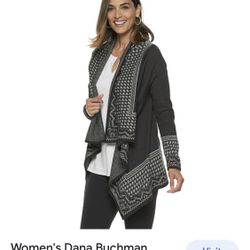 Dana Buchman XLarge houndstooth, black and white open cardigan sweater 