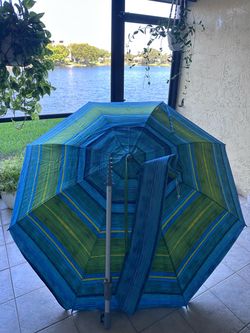 Striped Beach Umbrella with Sand Anchor