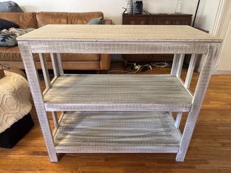 Whitewashed Wood Console Table / Open Bookcase – 3-Tier Shelving