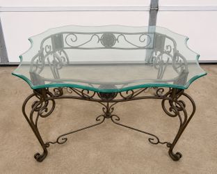 Ornate Scrolled Metal Glass Top Coffee Table