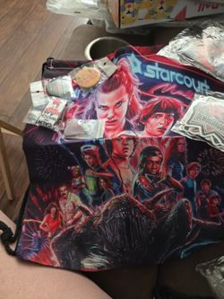 Stanger Things Drawstring Bag Stickers Buttons Necklace Coin Purse