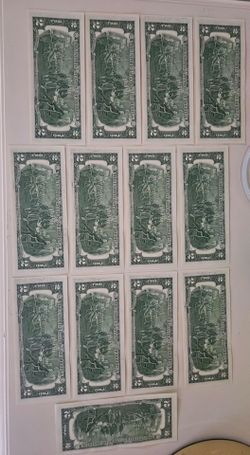 Lot of 12 Consecutive 2017 $2 Bills with Black Ink Smear Printing Errors - Uncirculated