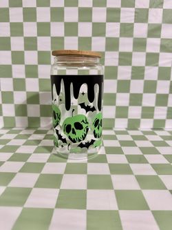 Fall Libbey Glass Cup, With Glass Straw, & Bamboo Lid 