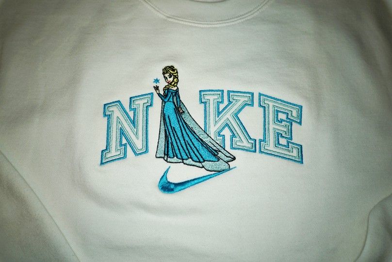 Elsa from Disney's Frozen Custom Nike Embroidered Sweater Crewneck In White