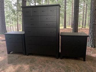 Large Tall Dresser & Nightstands 3pc Bedroom Set Black Satin New