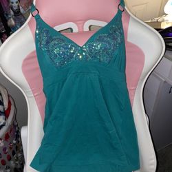 Victoria Secret Teal Halter Top With Sequins 