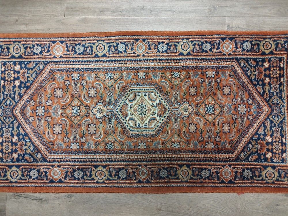 Vintage Indian Oriental Rug Red Geometric Style Carpet 129.5 cm x 61 cm