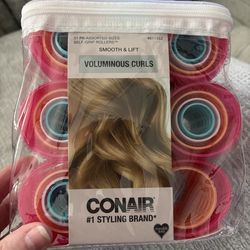 NEW CONAIR SMOOTH & LIFT VOLUMINOUS CURLS SELF GRIP ROLLER SET IN CASE $5!