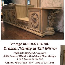 Vintage Rococo Dresser/vanity & Tall Mirror 