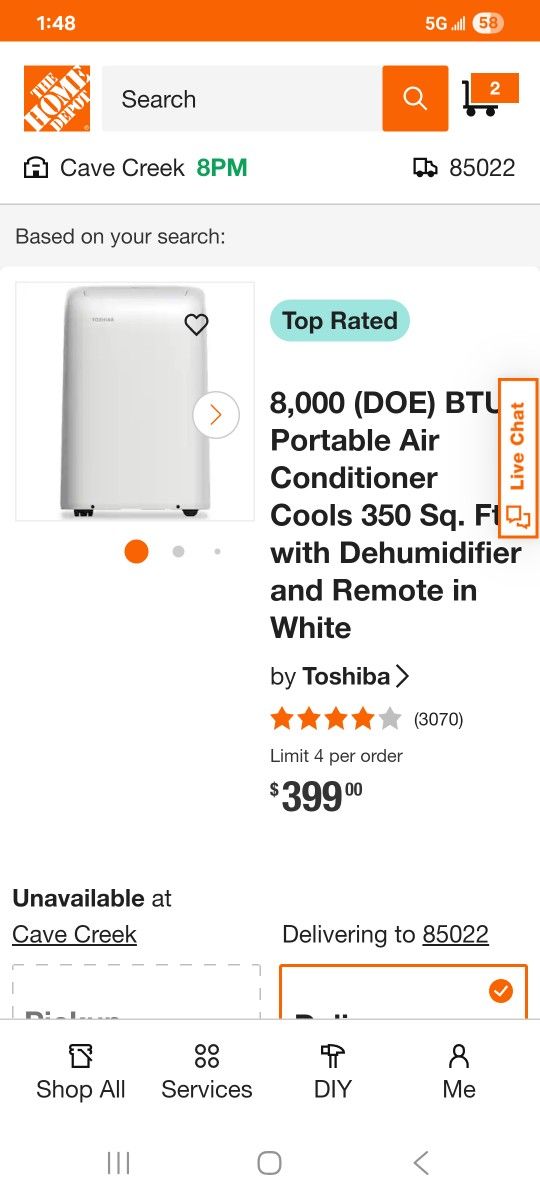 8,000 (DOE) BTU Portable Air Conditioner Cools 350 Sq. Ft. with Dehumidifier and Remote in White
