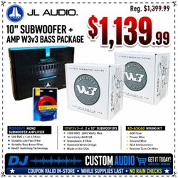 JL Audio Bass System 10W3v3 2 x 10" Subwoofers RD500/1 Mono Amplifier XD-ASC60 Complete Wiring Amp Kit Package 🚨 Payment Options Available 🚨 No Cred